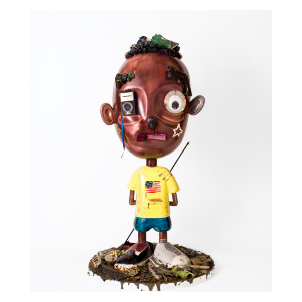 長坂真護 「アビドゥーON THE GROUND」 Oil, E-waste,FRP,cement 150×92cm