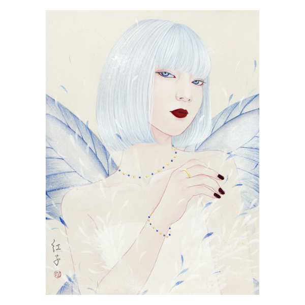 丁子 紅子 「夢と幻の間」 綿布に岩絵具 F6号